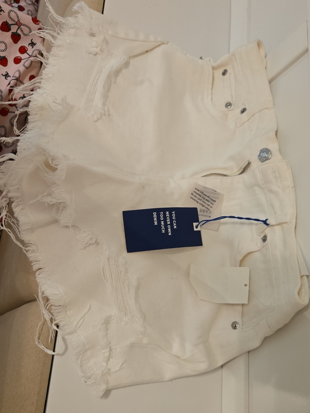 White Frayed Hem Women's Denim Shorts Size L